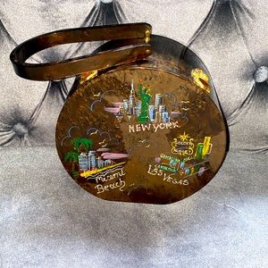 Marbled Lucite Box Purse with Carved Lucite Top and Handle